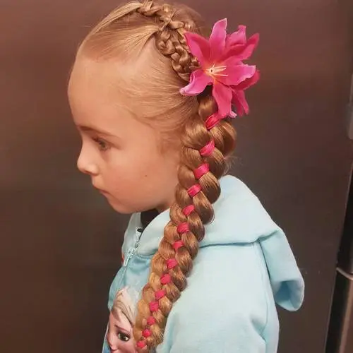 four strands side braid with a ribbon