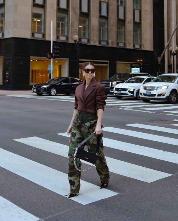 cropped blazer with green pants
