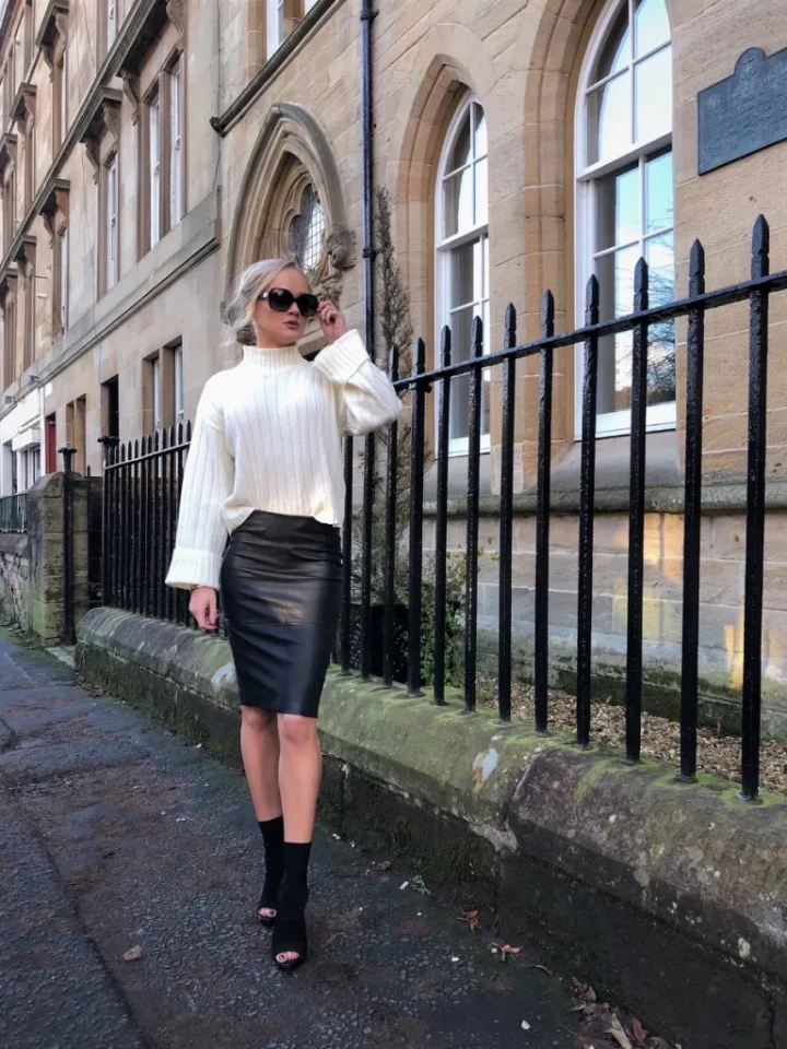 Leather Pencil Skirt with Oversized Sweater Outfit