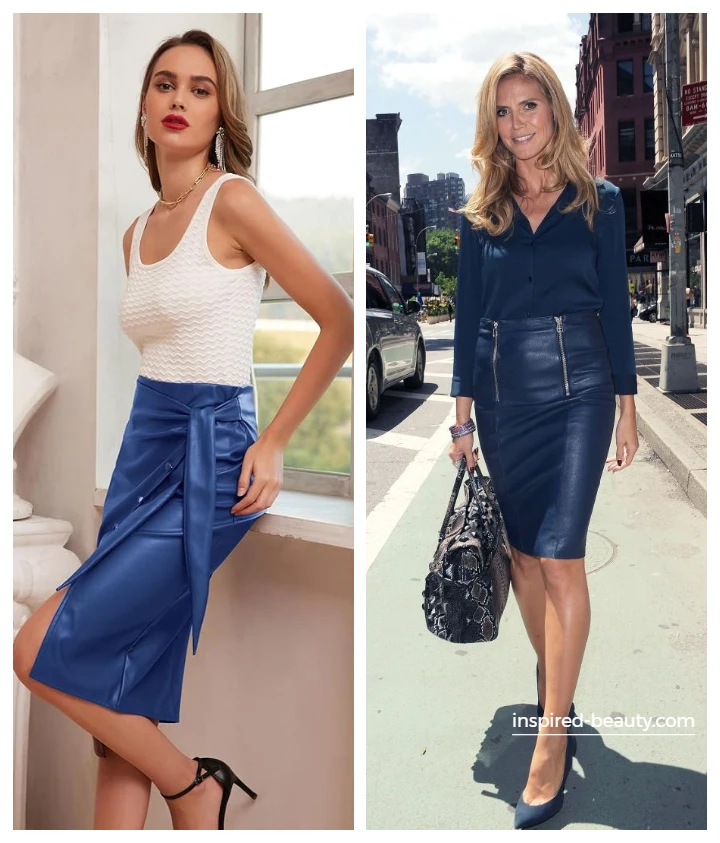 Navy Leather Pencil Skirt Outfit