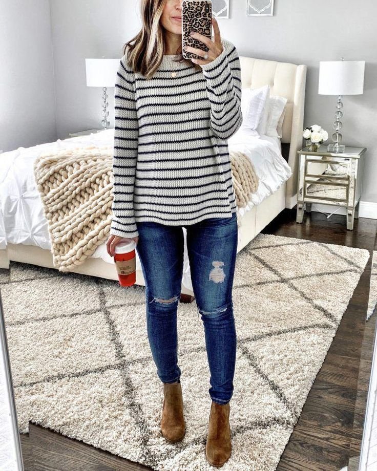 stripped sweater and jeans