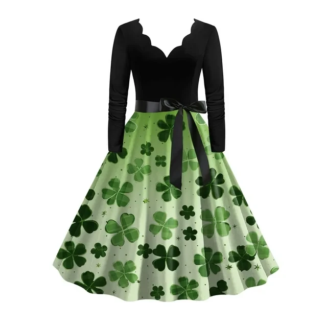 Irish Long Sleeve Dress Four Leaf Clover