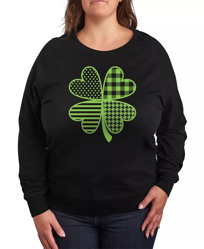 Plus Size St. Patrick's Day Patterned Shamrock Graphic Crew Neck Top