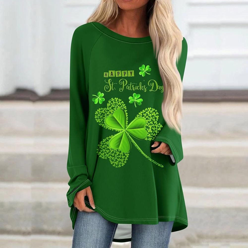 St Patricks Day Shirt Women Long Sleeve Lucky Irish Shamrock