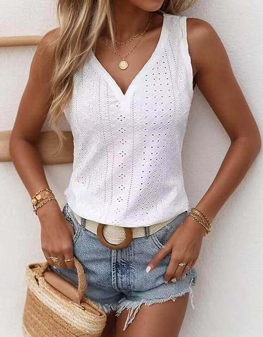 White Tank Top with Blue Denim Shorts