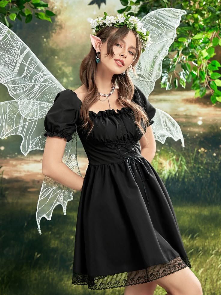 Black Fairy Costume for Halloween with white Wings