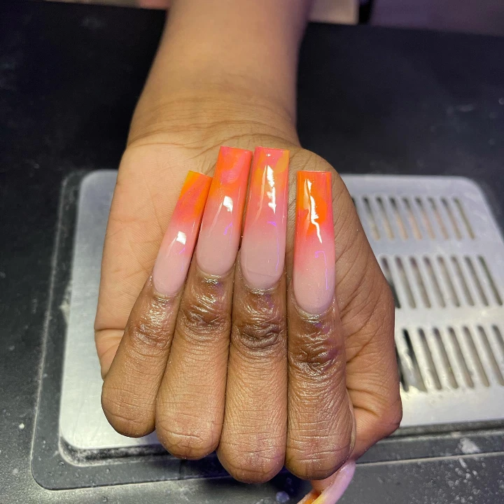 Orange long Ombre French Tips