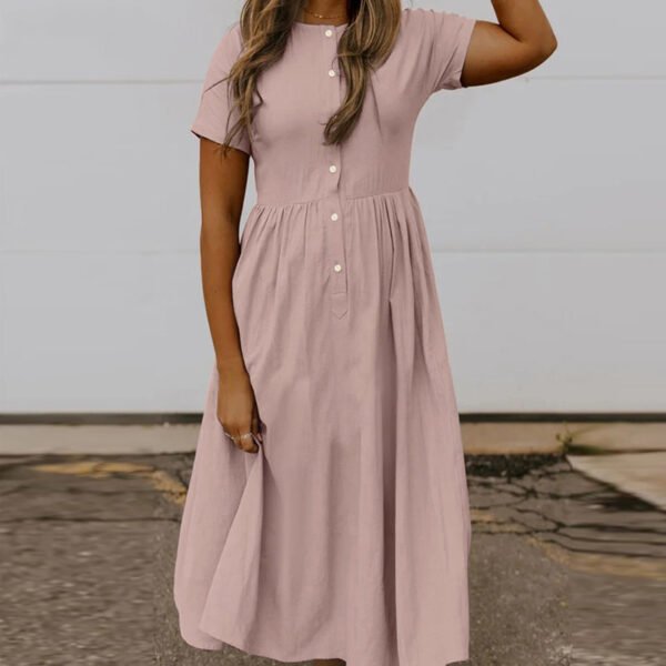 Solid Color Sundress Light Weight Casual Short Sleeve