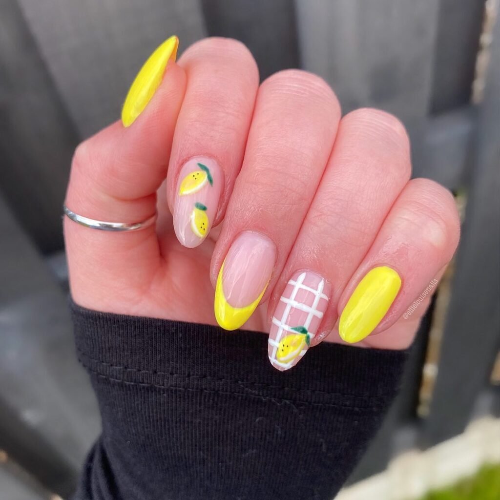 Lemon Yellow Short Summer Manicure Design