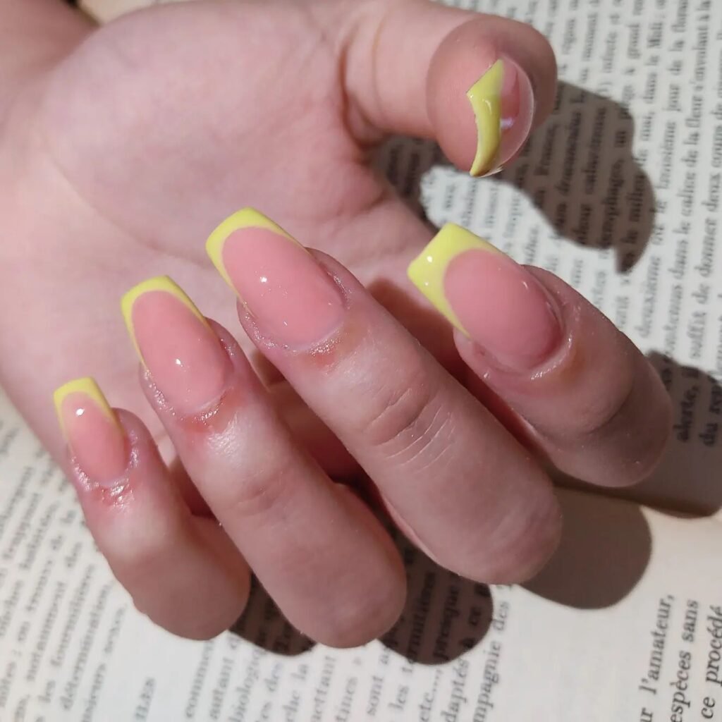French Tip Yellow Short Nail Design