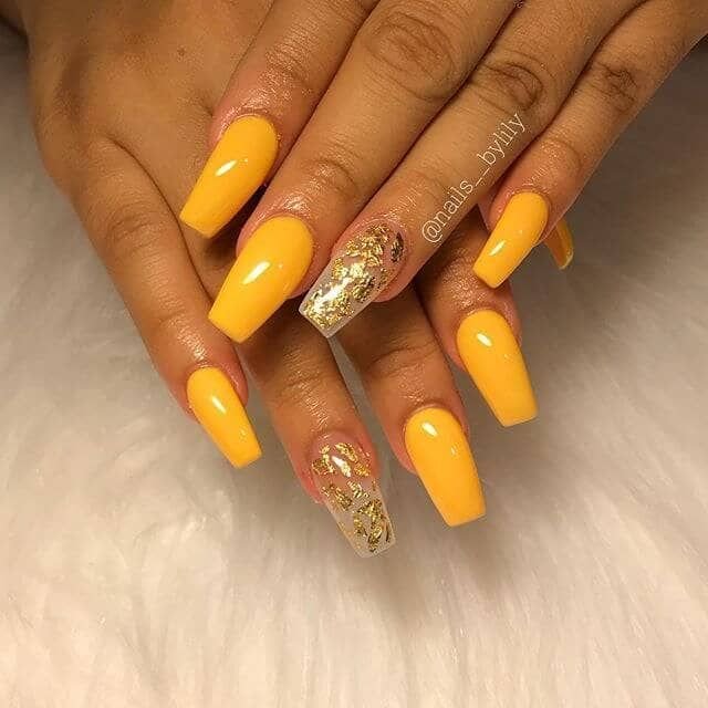 Gold and Yellow Coffin Shape Summer Nails