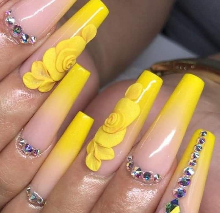 Rhinestone with 3D Yellow Flowers and Ombre design