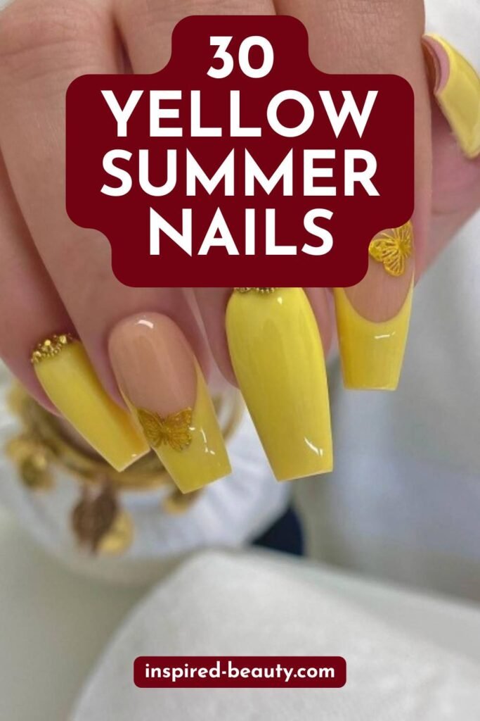 30 Yellow nails with Summer Design