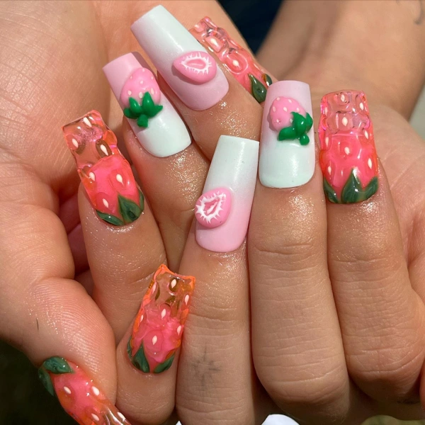 3d strawberry nails