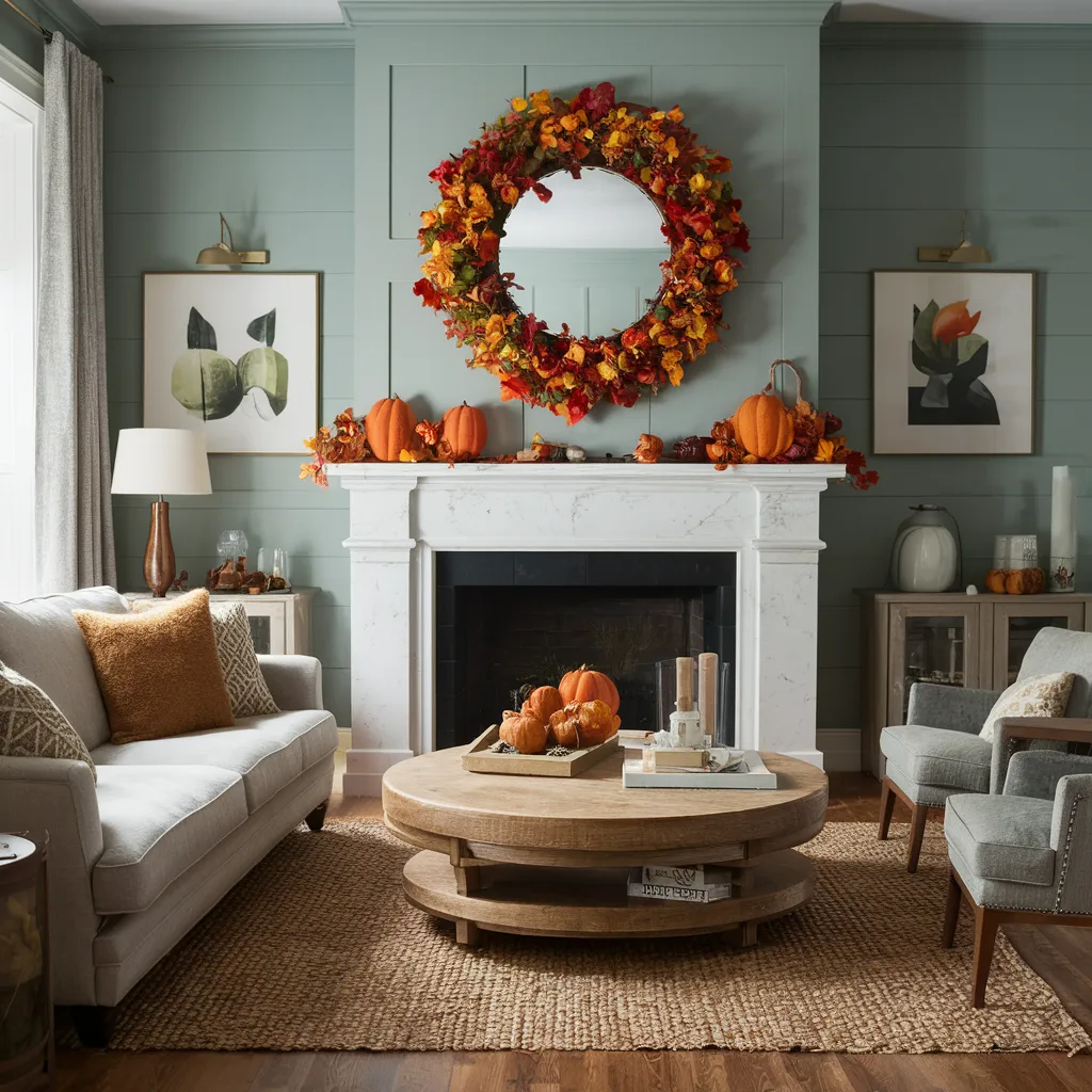 Huge fall wreath with stunning fall wall art decoration idea