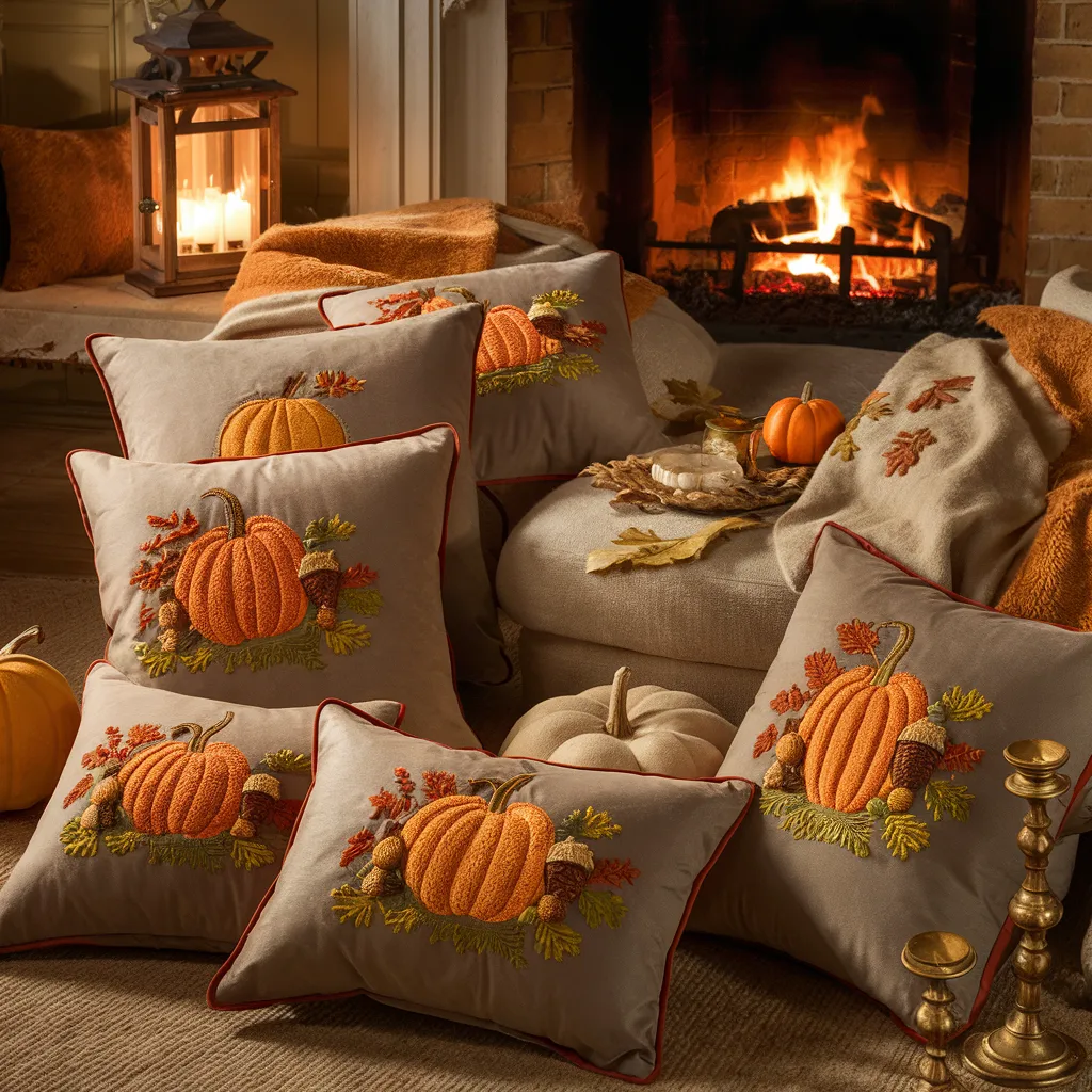 Fall pumpkin pillowcase decoration idea, get the perfect fireplace/ living room fall decor
