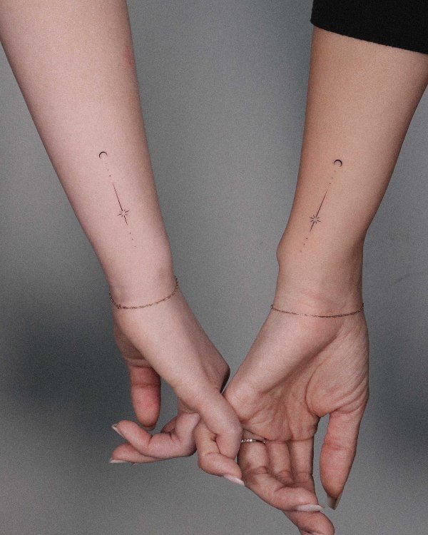 Match Tattoo for Best Friends with star and moon