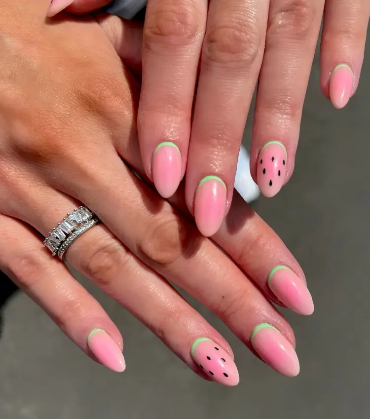 Sweet and Stylish: Pink and Black Watermelon Fingernail Art Ideas