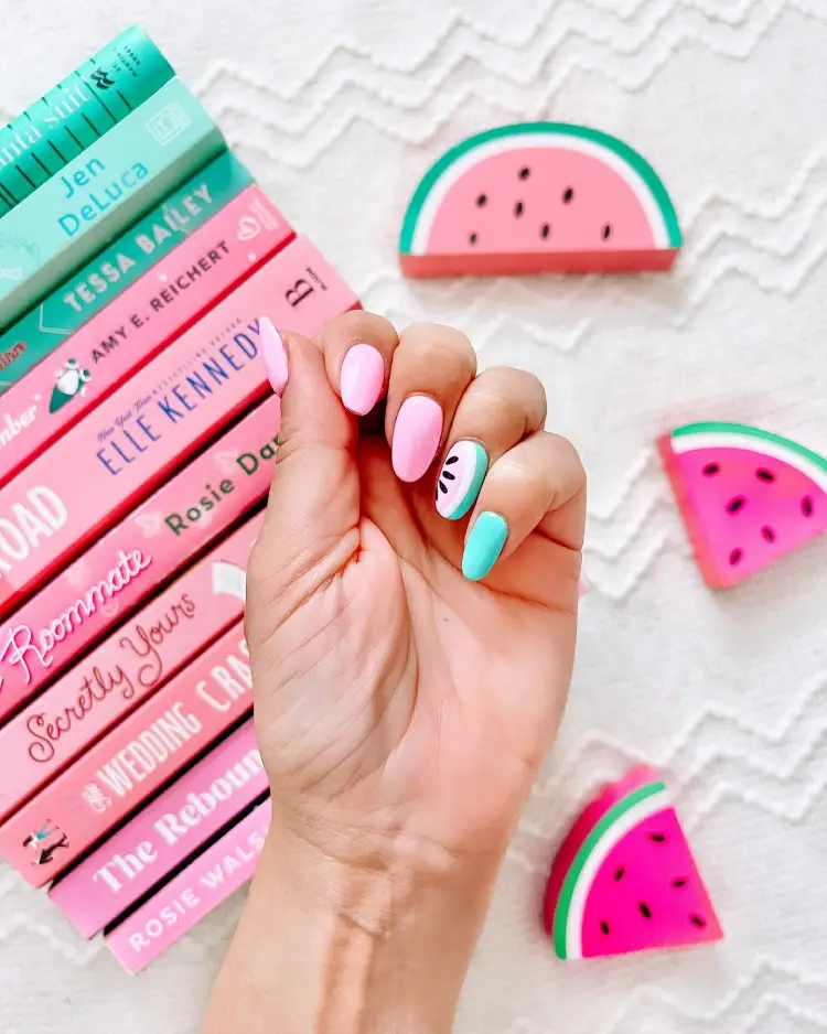 Fresh Pastel watermelon Light color nail design idea