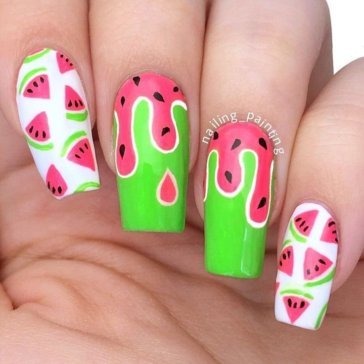 Elegant and easy pink watermelon nail designs to try