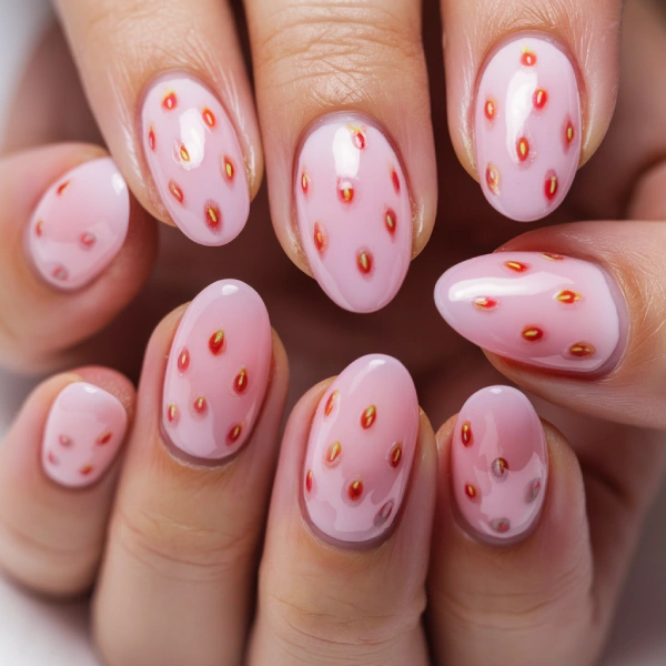 pastel pink strawberry nail art design