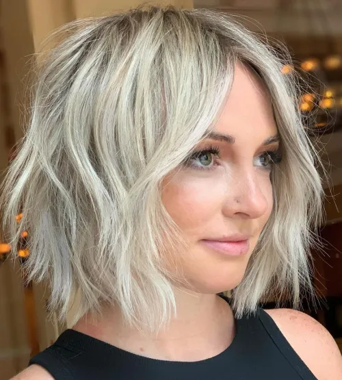 Shaggy Bob for Fine Hair Layered and Textured Bleach Blonde