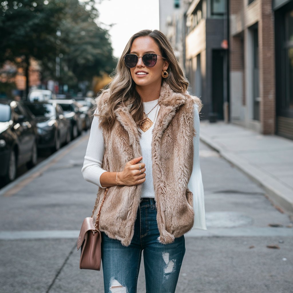 Faux Fur Vest with Knit Top