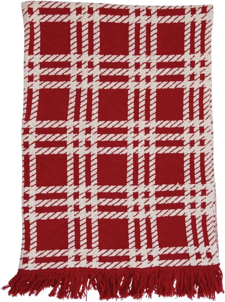 Knit Plaid Throw with Fringe