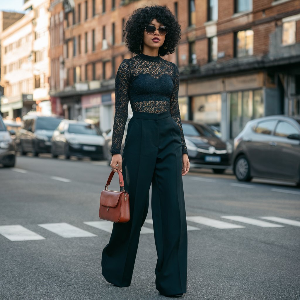 Lace Top with Wide-Leg Trousers