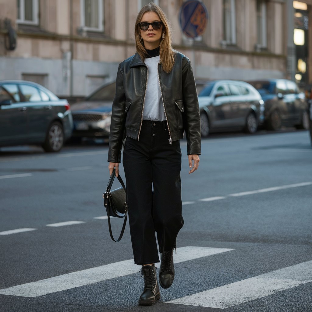 Leather Jacket with Black Trousers