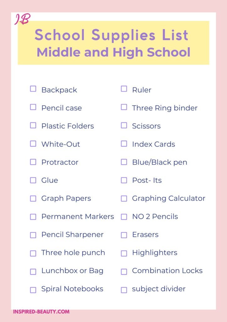 Middle School & High School Supplies