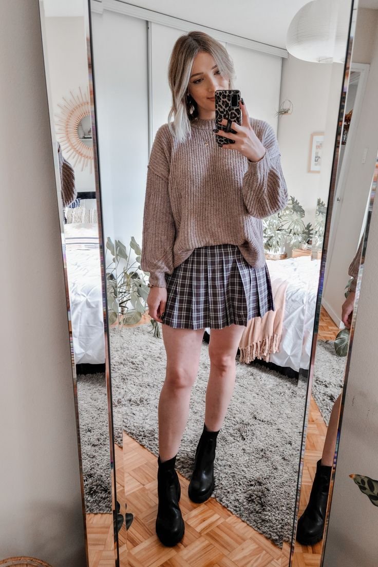 Sweater with Plaid Skirt