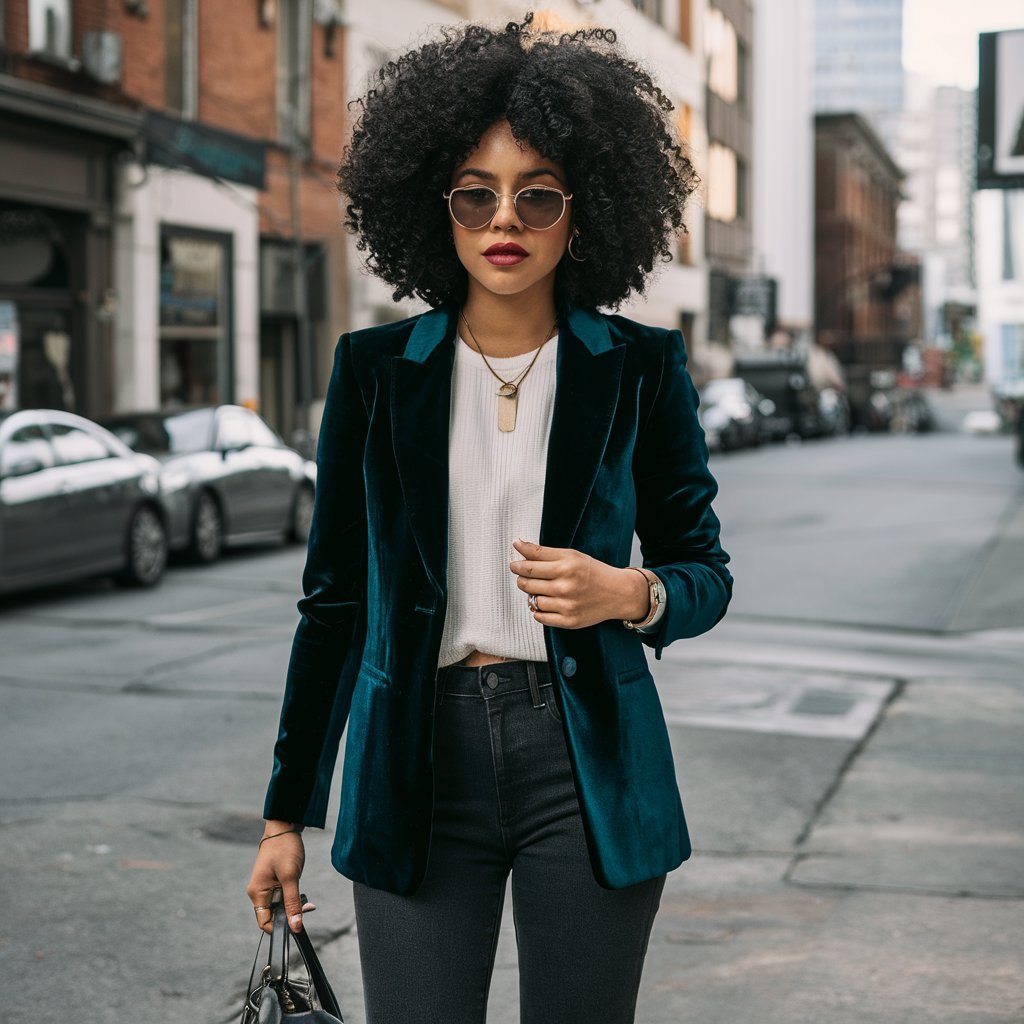 Velvet Blazer with Dark Jeans