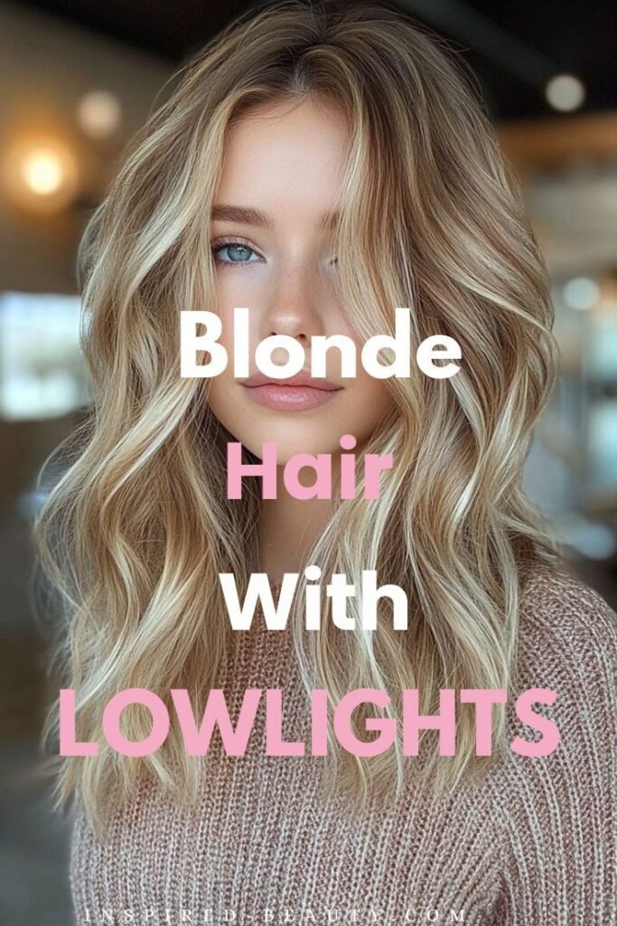Blonde hair woman with lowlight in her hair. 