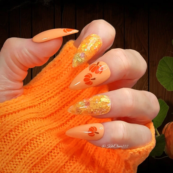 Bright color pumpkin nails