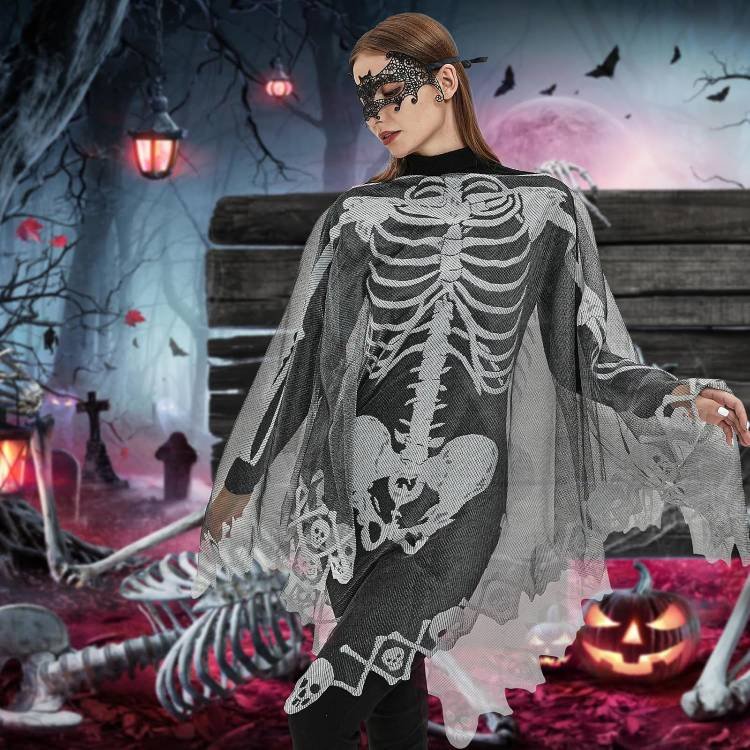 Halloween Skeleton Cape Poncho with Mask