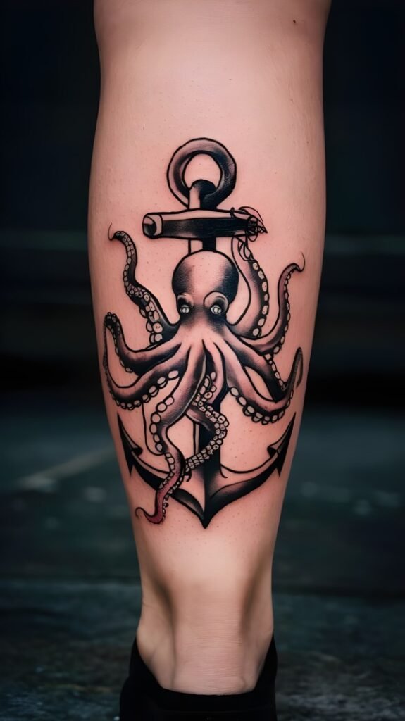 Octopus with Anchor Tattoo