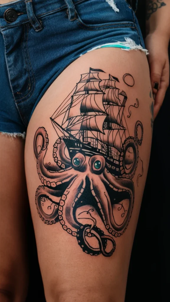 Octopus with Ship Tattoo