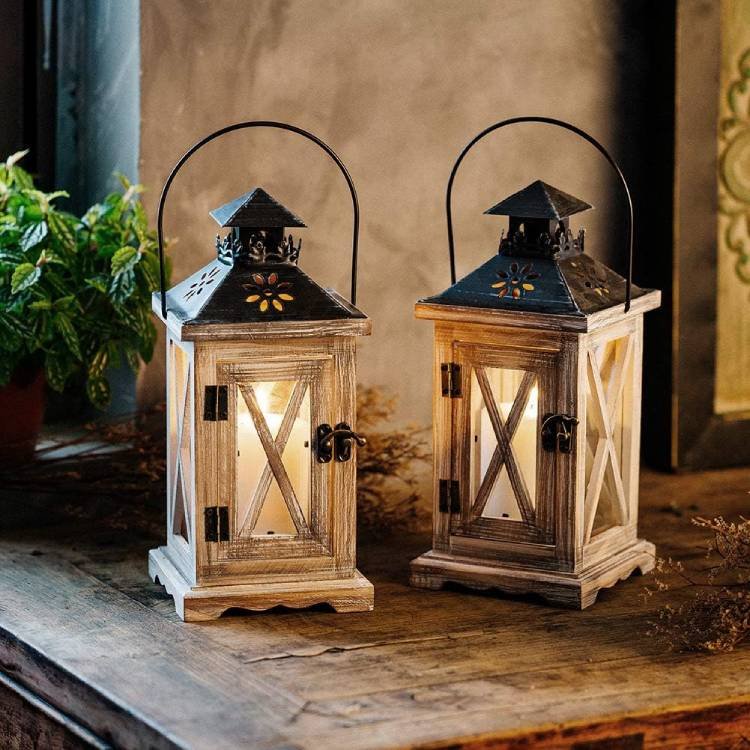 Wooden Lanterns Rustic Centerpiece for Farmhouse Home Decor