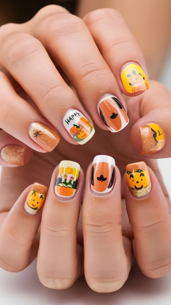 Happy Pumpkin nail art deisgn 