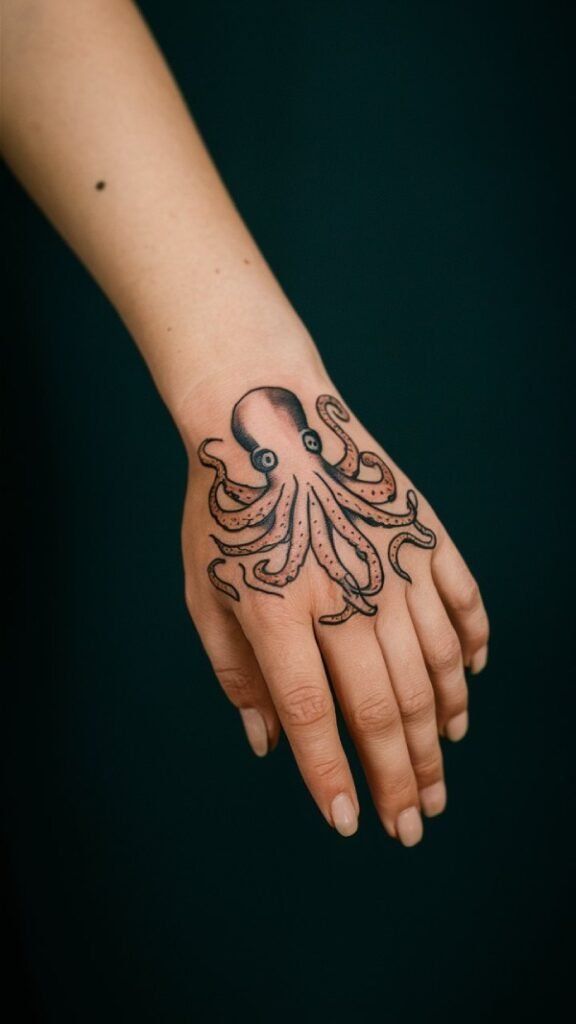 Octopus on Hand Tattoo