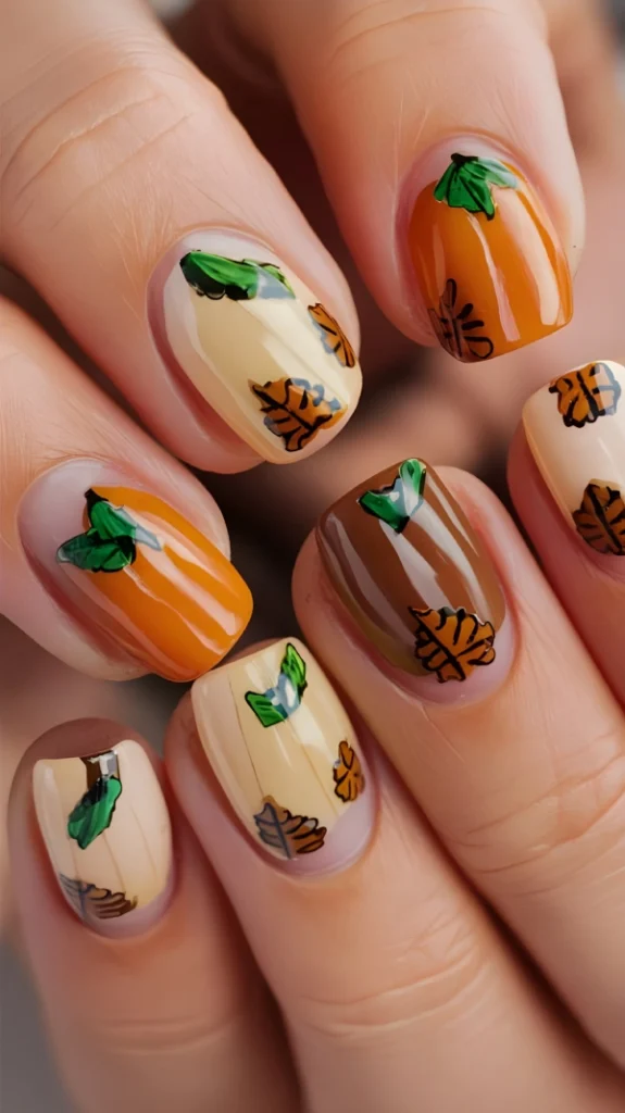 Leaf nails with pumpkin