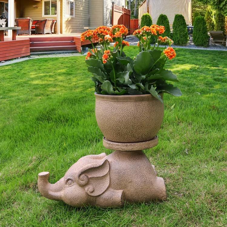 Garden Patio Decoration Elephant with Planter Pot