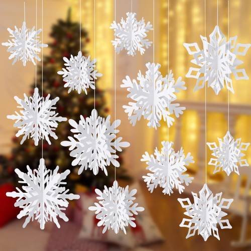 3D White Paper Snowflakes Hanging Garland Winter Snowflake Hanging Ornaments