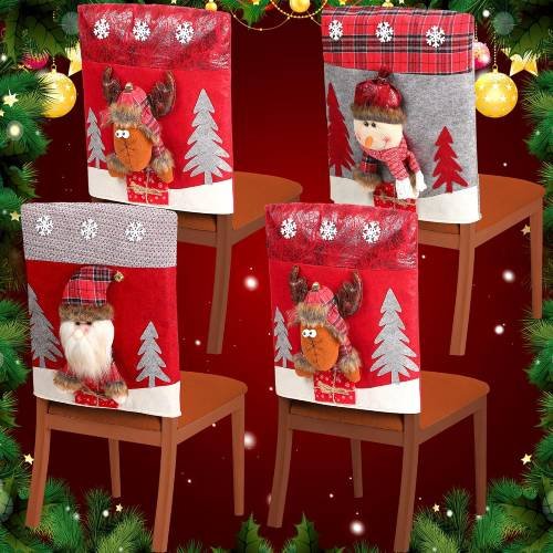 Chair Back Covers Dining Table Chair Slipcovers Christmas Plush Stuffed Santa