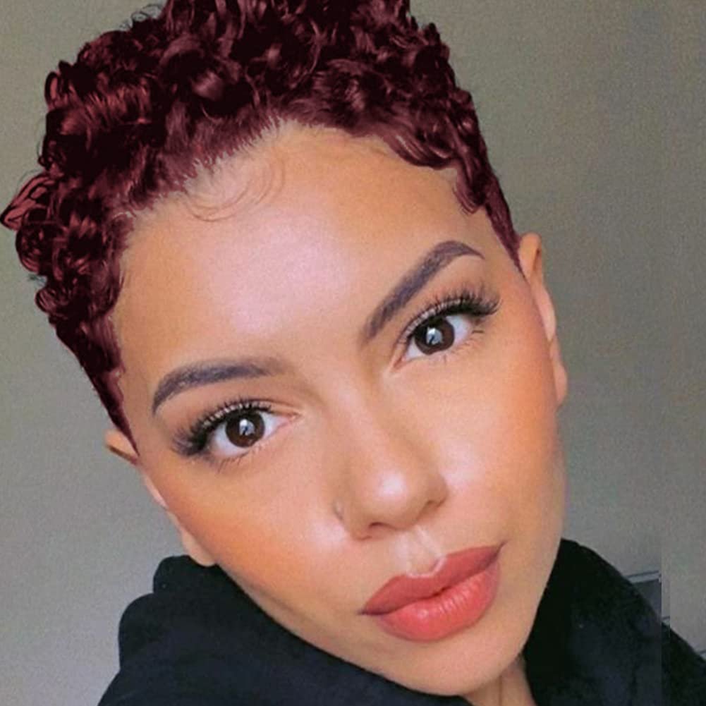 Short Burgundy Pixie Cut Wigs for Black Women Wine Red