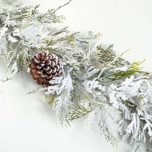 Snowy Artificial Cedar Pinecone Garland for Christmas Displays