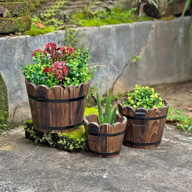 Wooden Bucket Barrel Planters