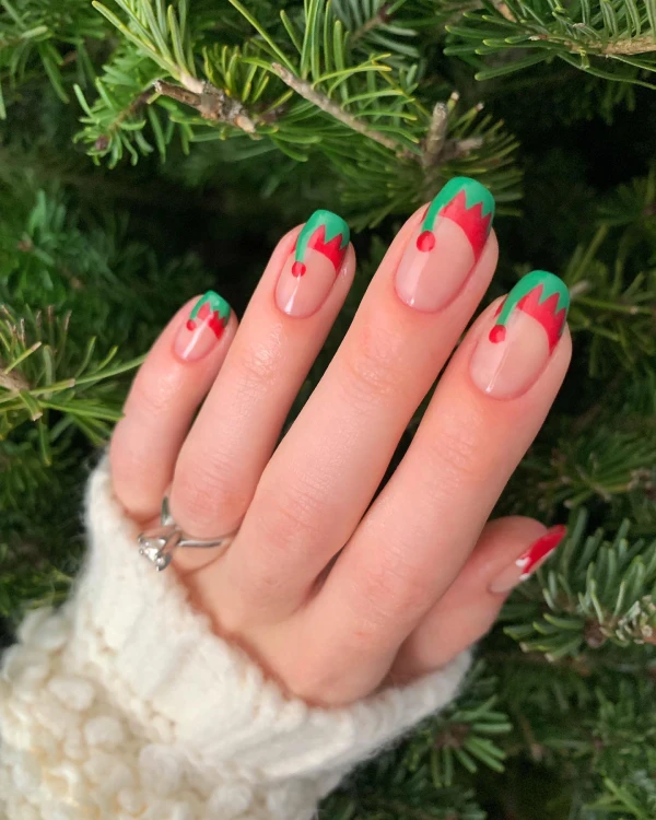 Green elf nail art design