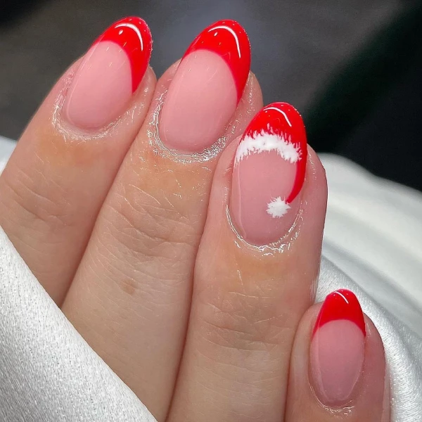 cute red tip fetsive santa hat nails